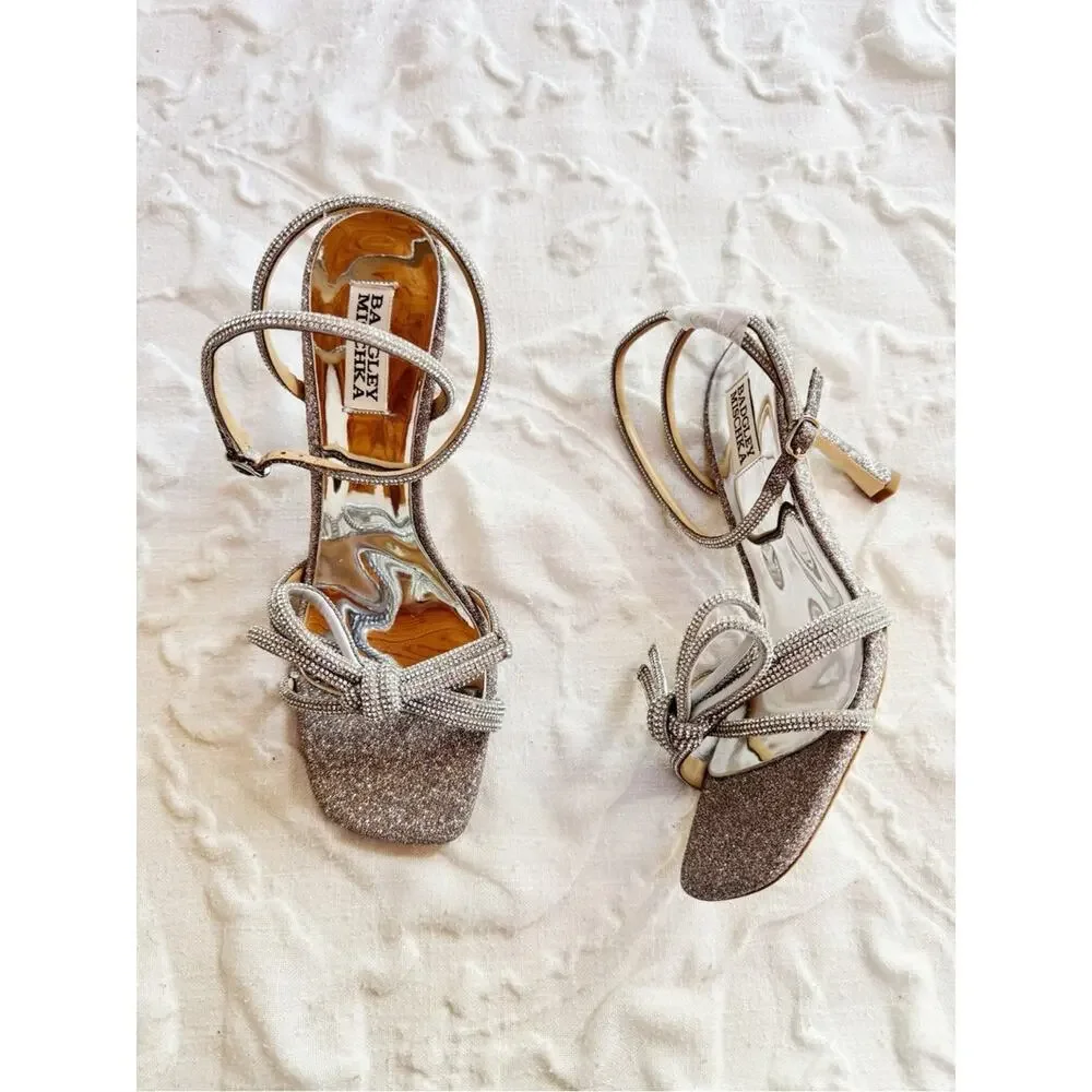 Badgley Mischka Effie Ankle Strap Sandal In Silver Glitter